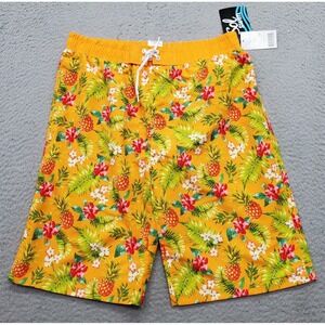 Sol Swim Shorts Youth Large Multi Hawaiian Thermal Lined Elastic Waist Tie Front